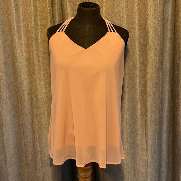 Japna Women's Peach V-Neck Flowy Strappy Racerback Sleeveless Blouse Top Medium - Picture 1 of 7